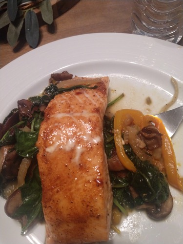 Glazed Salmon over Spinach Mushrooms