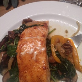 Glazed Salmon over Spinach Mushrooms